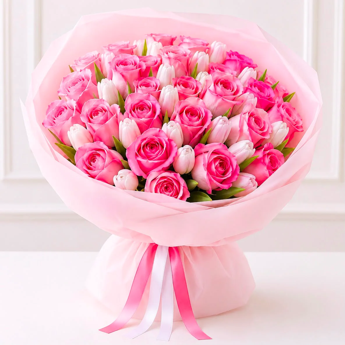 Inspiring Her Pink Rose and Tulip Bouquet-2